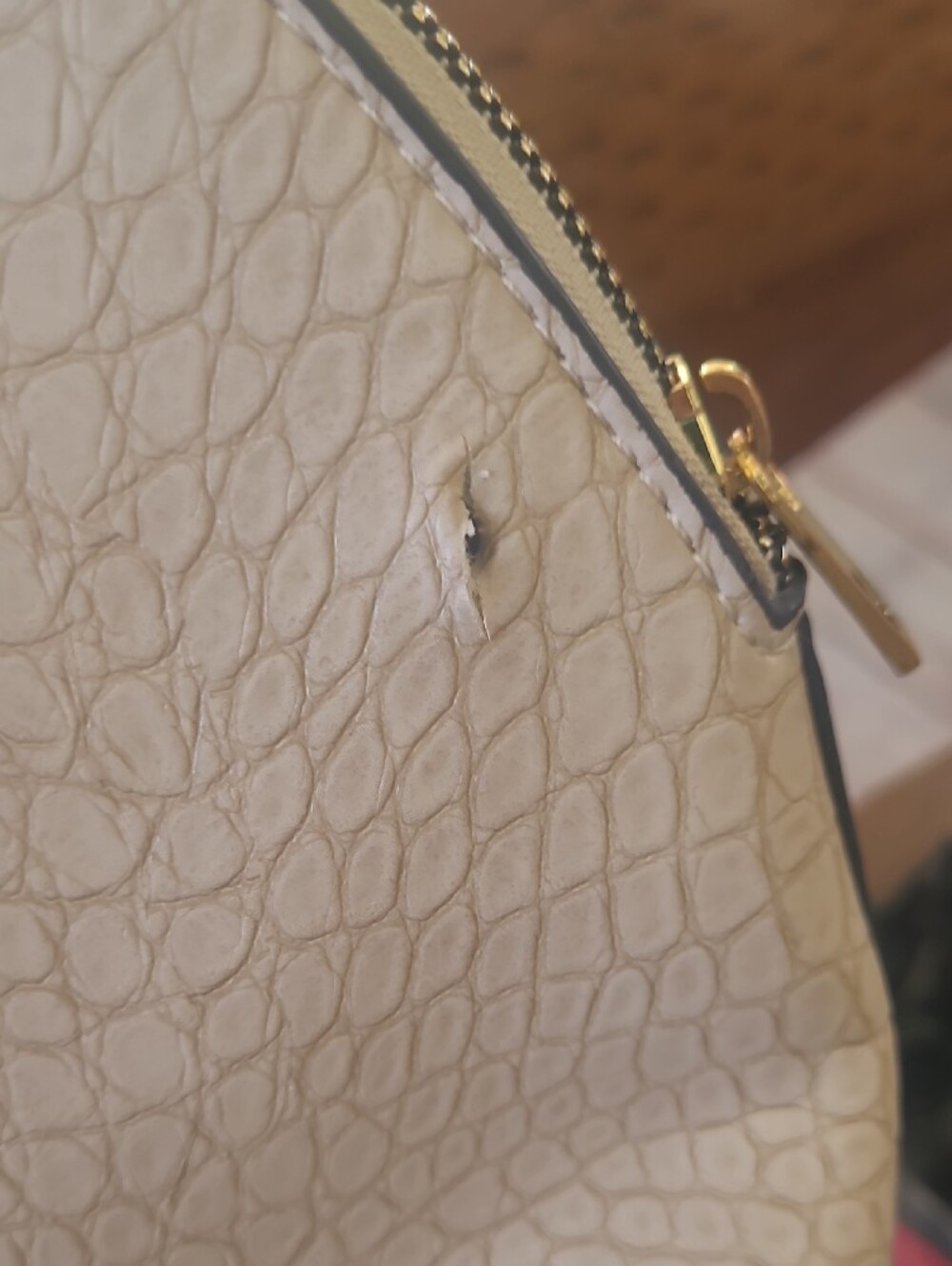 London Fog Cream Croc-Embossed Satchel with Gold Hardware - Picture 4 of 11